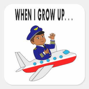 Illustration Boy Flying Aeroplane Pilot Square Sticker