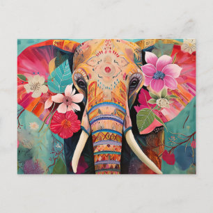 Illustration bunter Elefant mit Blumen Postcard