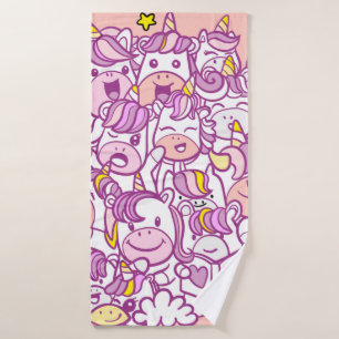 Illustration, Cute unicorn and pony collection wit Bath Towel