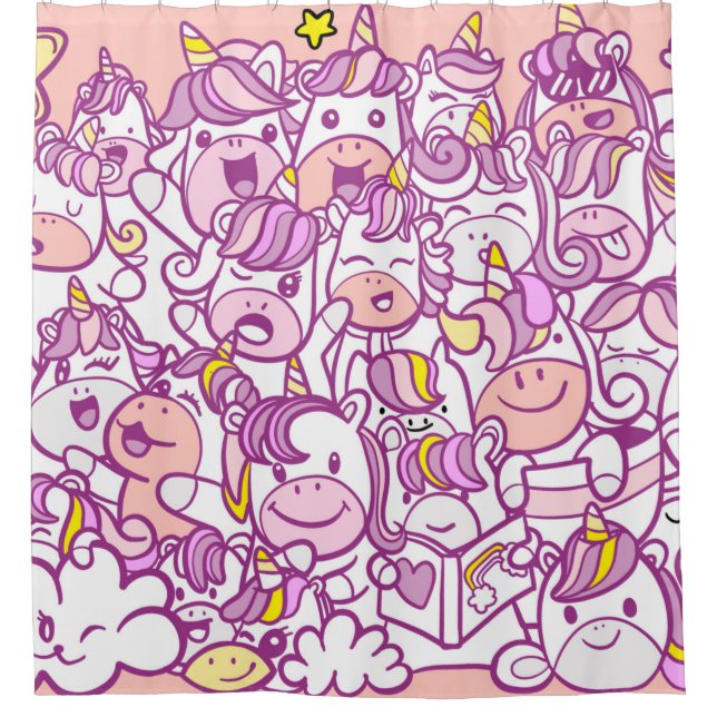 Illustration, Cute unicorn and pony collection wit Shower Curtain (Front)
