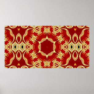 illustration decorative frame with pattern gold pe poster