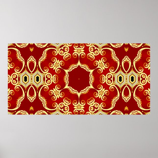 illustration decorative frame with pattern gold pe poster (Front)