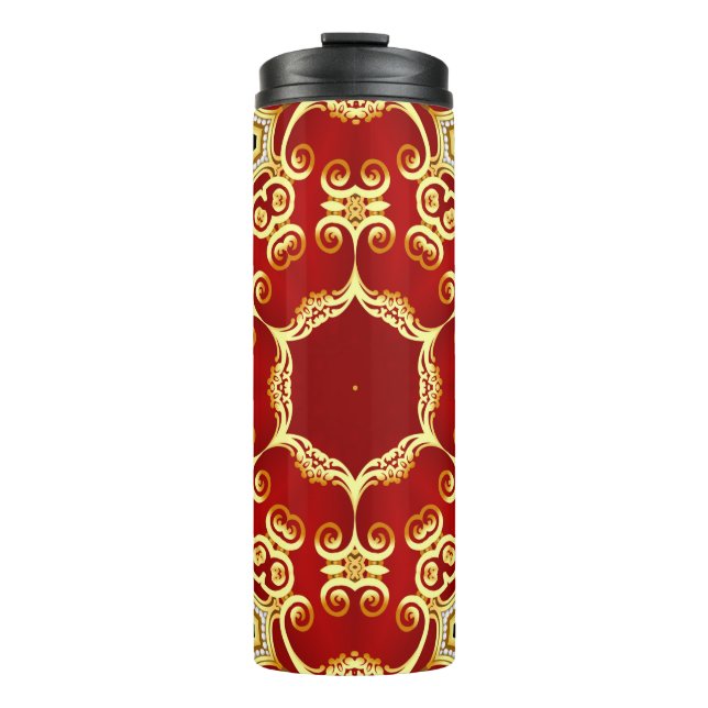 illustration decorative frame with pattern gold pe thermal tumbler (Front)