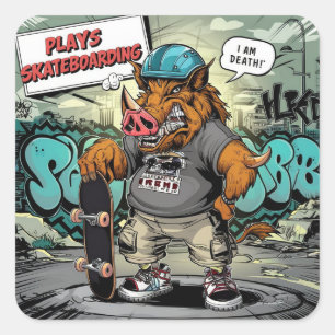 Illustration design of artistic skateboarding wild square sticker