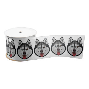 Illustration dogs face Siberian Husky Satin Ribbon