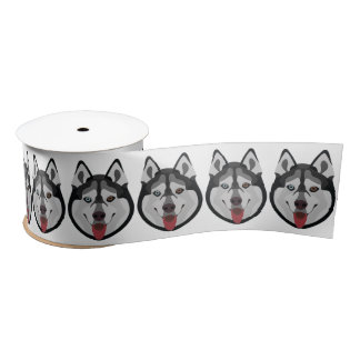 Illustration dogs face Siberian Husky Satin Ribbon