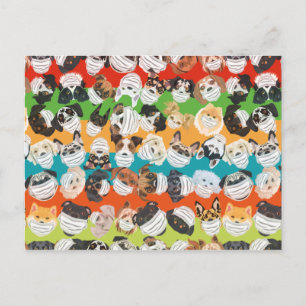Illustration dogs with respirator pattern colourfu postcard