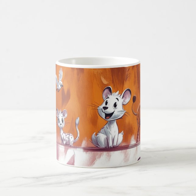 illustration featuring cartoon-style baby jungle a coffee mug (Center)