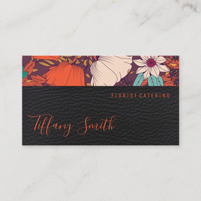 Illustration Flower Pattern | Leather Business Card (Front)