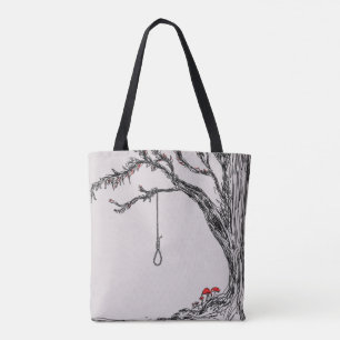 Illustration hangman's noose & mushrooms tote bag
