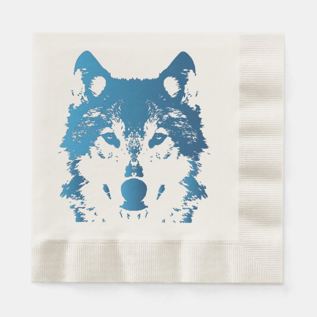 Illustration Ice Blue Wolf Napkin (Front)