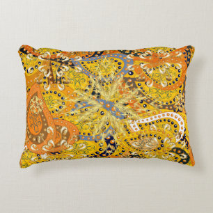 Illustration in yellow, orange and brown colours.  decorative cushion
