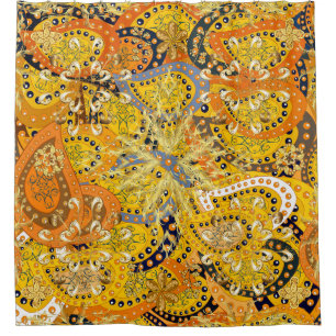 Illustration in yellow, orange and brown colours. shower curtain