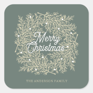 illustration leaves abeto corona of chic Christmas Square Sticker