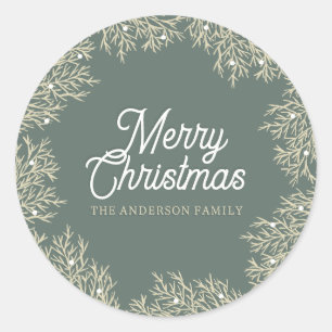 illustration leaves abeto corona of green Christma Classic Round Sticker