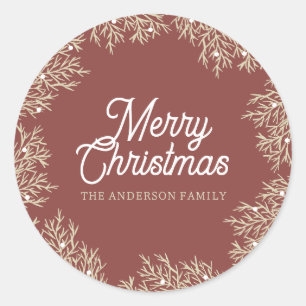 illustration leaves abeto red Christmas crown Classic Round Sticker