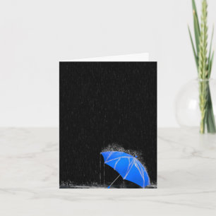 Illustration Lost Blue Umbrella in Rain Card