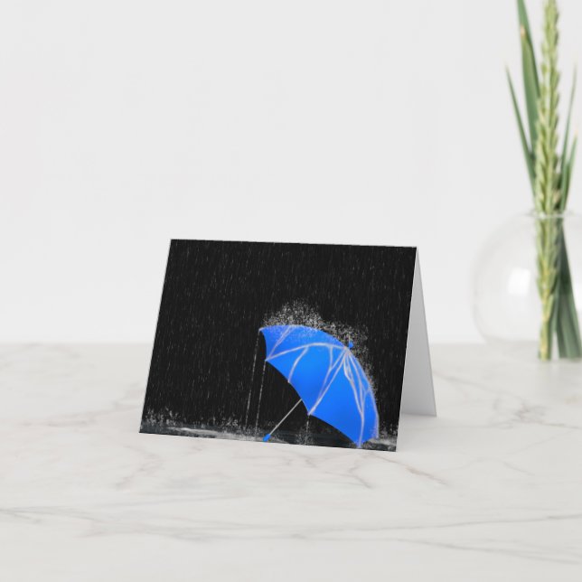 Illustration Lost Blue Umbrella in Rain Card (Front)