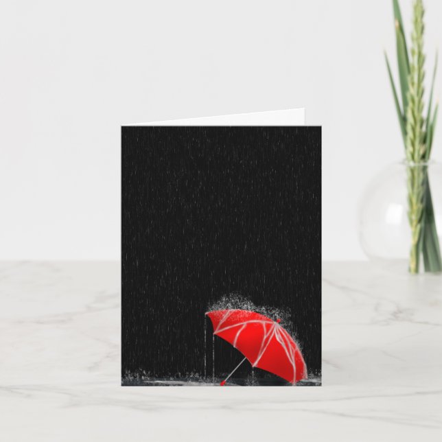 Illustration Lost Red Umbrella in Rain Card (Front)