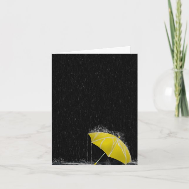 Illustration Lost Yellow Umbrella in Rain Card (Front)