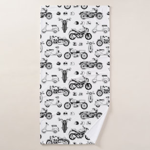 Illustration motorcycles scooters and helmets bath towel
