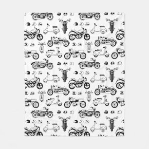 Illustration motorcycles scooters and helmets fleece blanket