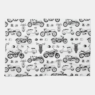 Illustration motorcycles scooters and helmets tea towel