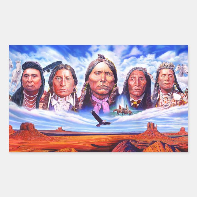 Illustration Native American Indian Chiefs Artwork Rectangular Sticker (Front)
