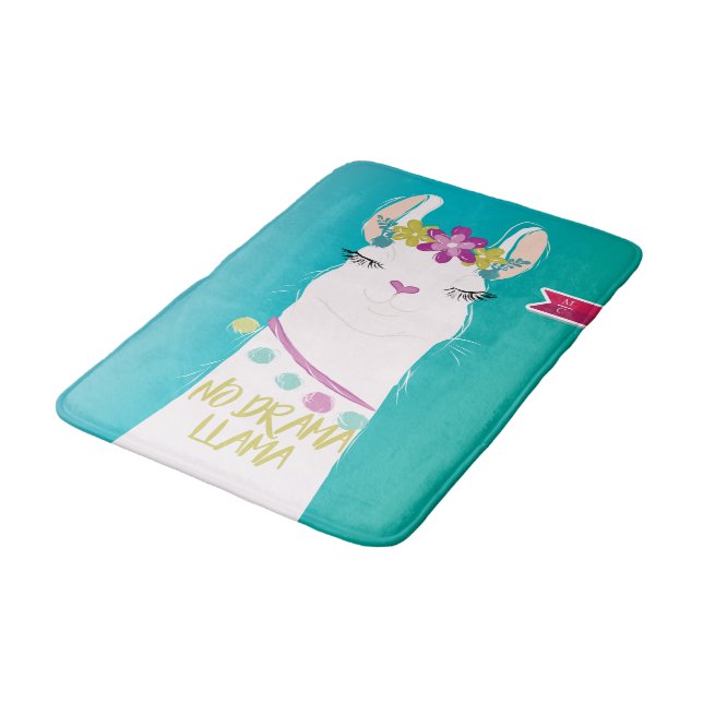 Illustration No Drama Llama with Monogram Bath Mat (Angled)