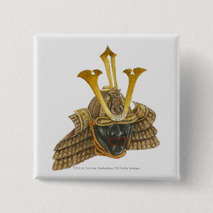 Illustration of 16th century samurai helmet 15 cm square badge