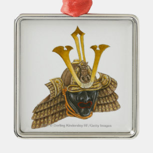 Illustration of 16th century samurai helmet metal tree decoration