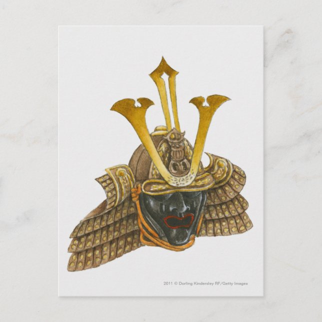 Illustration of 16th century samurai helmet postcard (Front)