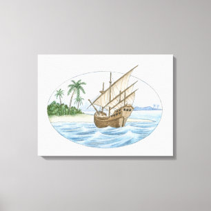 Illustration of 16th Century ship near island Canvas Print