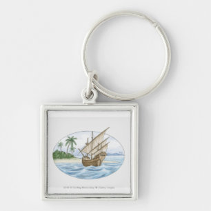 Illustration of 16th Century ship near island Key Ring