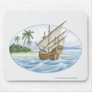 Illustration of 16th Century ship near island Mouse Mat