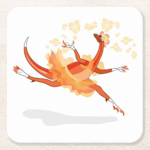 Illustration Of A Ballerina Dancing Raptor. 2 Square Paper Coaster