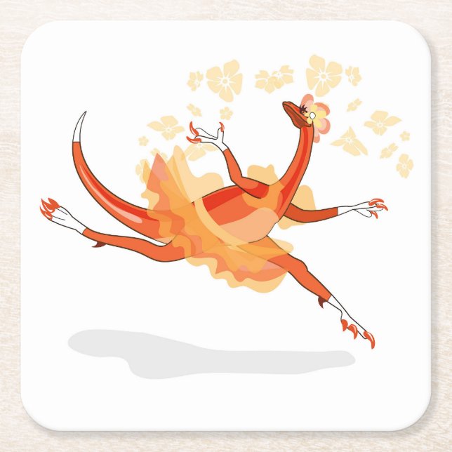 Illustration Of A Ballerina Dancing Raptor. 2 Square Paper Coaster (Front)