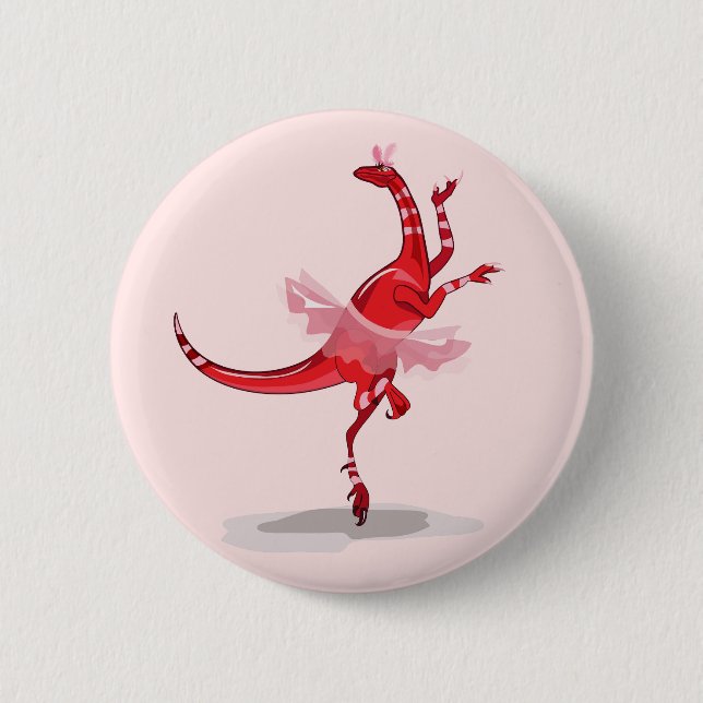 Illustration Of A Ballerina Dancing Raptor. 6 Cm Round Badge (Front)