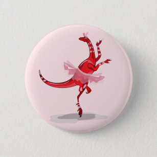 Illustration Of A Ballerina Dancing Raptor. 6 Cm Round Badge