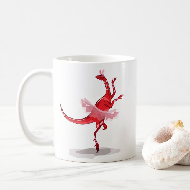 Illustration Of A Ballerina Dancing Raptor. Coffee Mug (With Donut)
