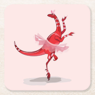 Illustration Of A Ballerina Dancing Raptor. Square Paper Coaster