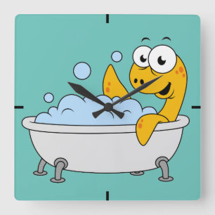 Illustration Of A Bathing Loch Ness Monster. Square Wall Clock