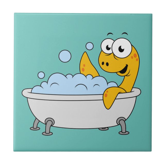 Illustration Of A Bathing Loch Ness Monster. Tile (Front)