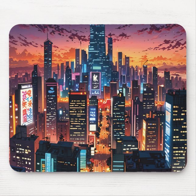 Illustration of a big city at night mouse mat (Front)