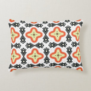 Illustration of a bright multicolored carpet with decorative cushion