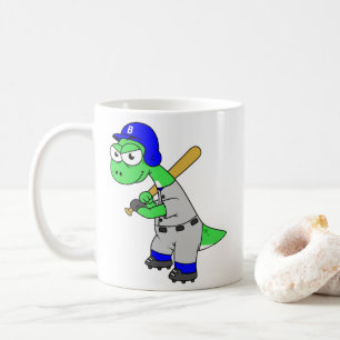 Illustration Of A Brontosaurus Baseball Player. Coffee Mug