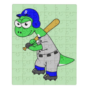 Illustration Of A Brontosaurus Baseball Player. Jigsaw Puzzle