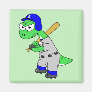 Illustration Of A Brontosaurus Baseball Player. Magnet