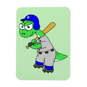 Illustration Of A Brontosaurus Baseball Player. Magnet