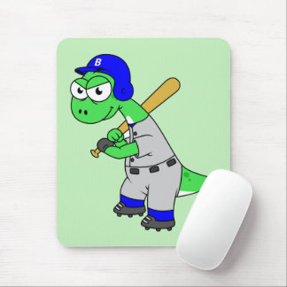 Illustration Of A Brontosaurus Baseball Player. Mouse Mat